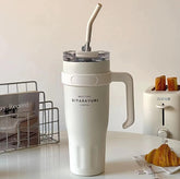 Liying 40 oz Tumbler with Handle and Straw - Cold-11h & Hot-7H, Insulated Cup Travel (Beige)